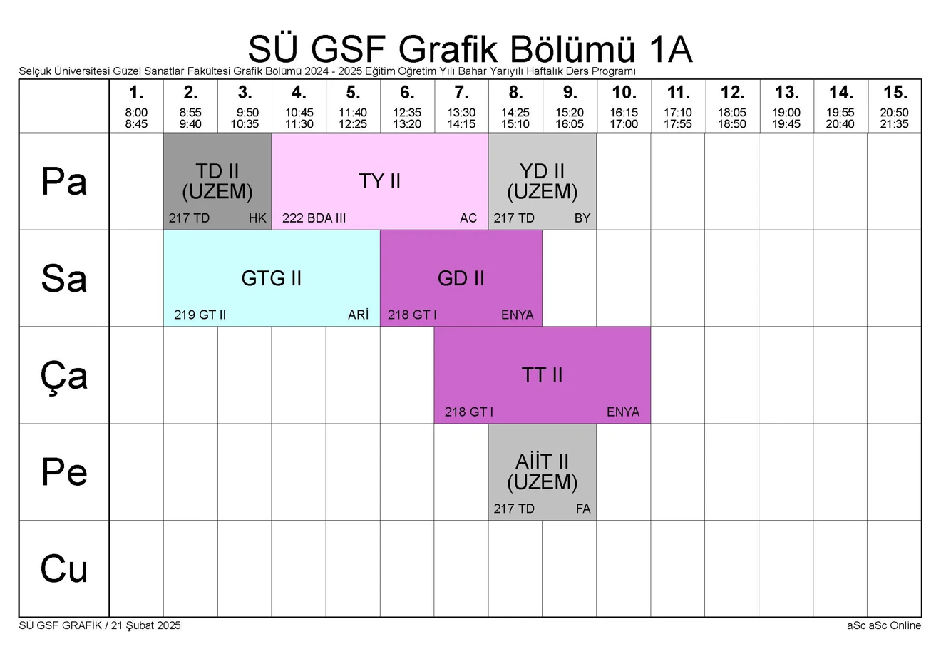 SÜ GSF GRAFİK BLM Bahar YY Ders Programı 250221